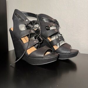 Chinese Laundry Black Lace-Up Wedges